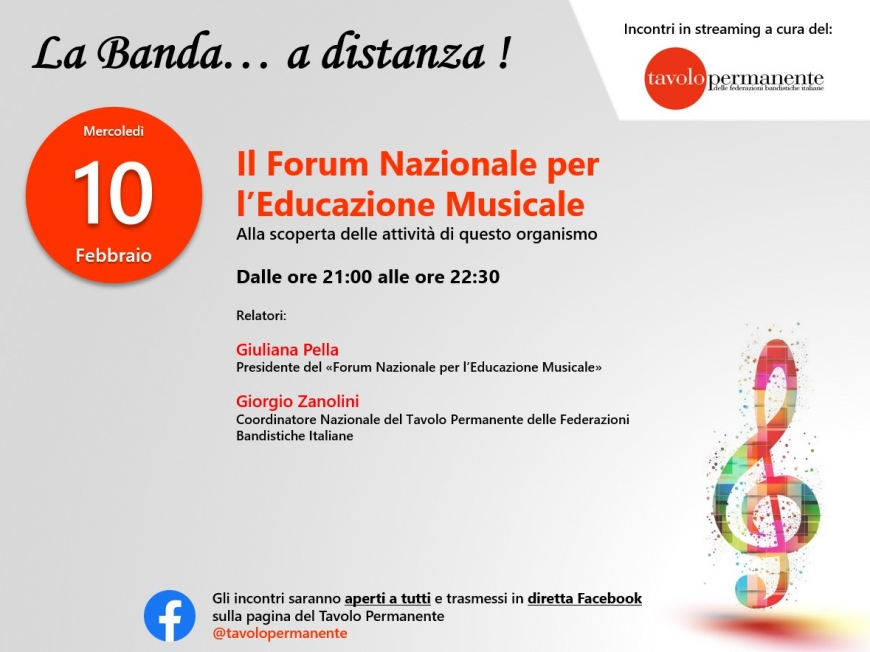 IL &quot;FORUM NAZIONALE PER L&#039;EDUCAZIONE MUSICALE&quot; SI PRESENTA A &quot;LA BANDA... A DISTANZA !&quot;