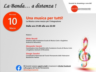 GRANDE APPUNTAMENTO A &quot;LA BANDA... A DISTANZA !&quot;: CON &quot;UNA MUSICA PER TUTTI&quot; SI PARLA DI MUSICA E INTEGRAZIONE