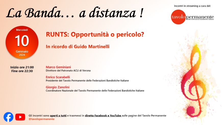 &quot;LA BANDA... A DISTANZA!&quot; RIPRENDE CON &quot;RUNTS: OPPORTUNITÁ O PERICOLO?&quot;, UNA SERATA DEDICATA ALLA MEMORIA DI GUIDO MARTINELLI